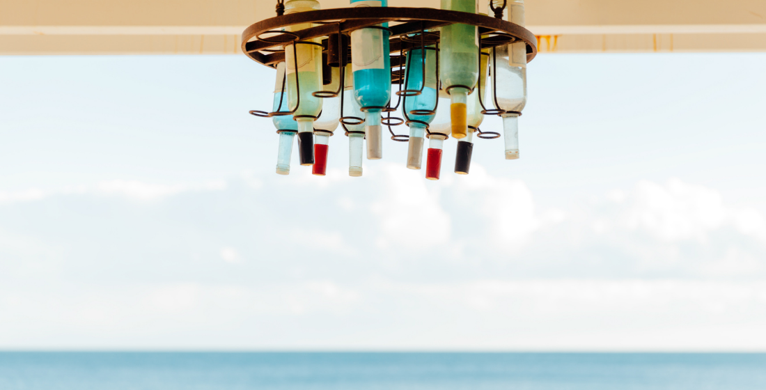 Drinking bottles on the ceiling